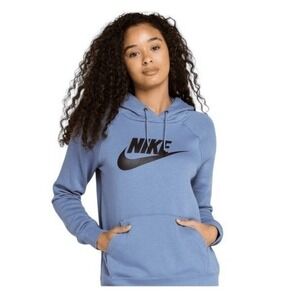 Nike Sportswear Essential Logo Hoodie Sweatshirt Indigo Blue Fleece Long Sleeve